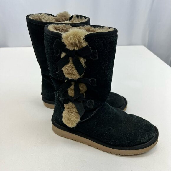 Ugg Australia Womens Koolaburra Comfort Boots Black Suede Bow Mid Calf Pull On 6 - Picture 7 of 11